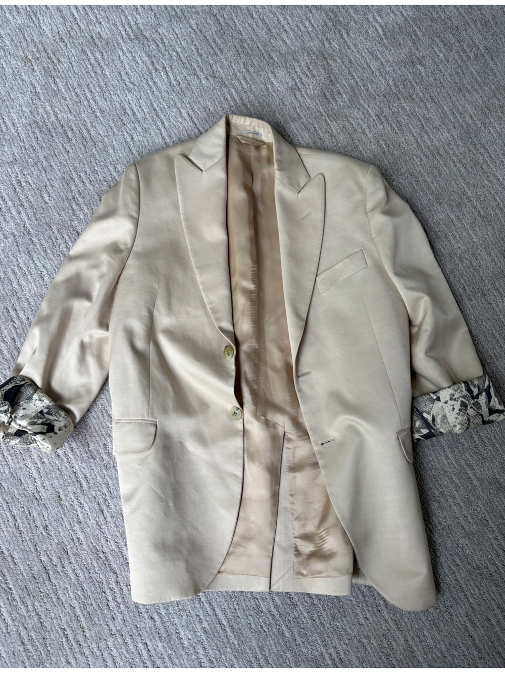 Acne Studios Beige Cream Blazer with Patterned Cuff Detail